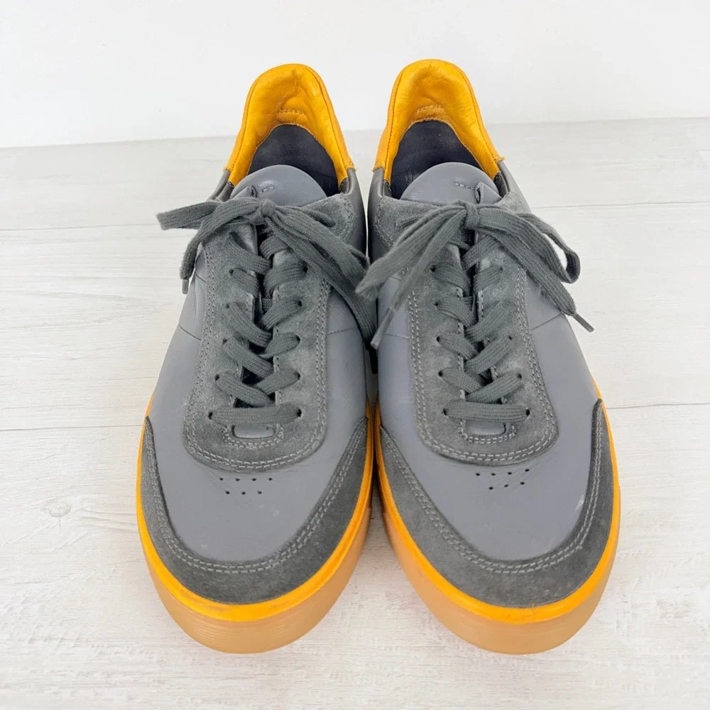 ECCO Street Tray Sneakers Mens 42 US 8.5 Grey Yellow Leather Suede Gum Sole